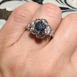 Elegant Silver Floral Ring with Moissanite